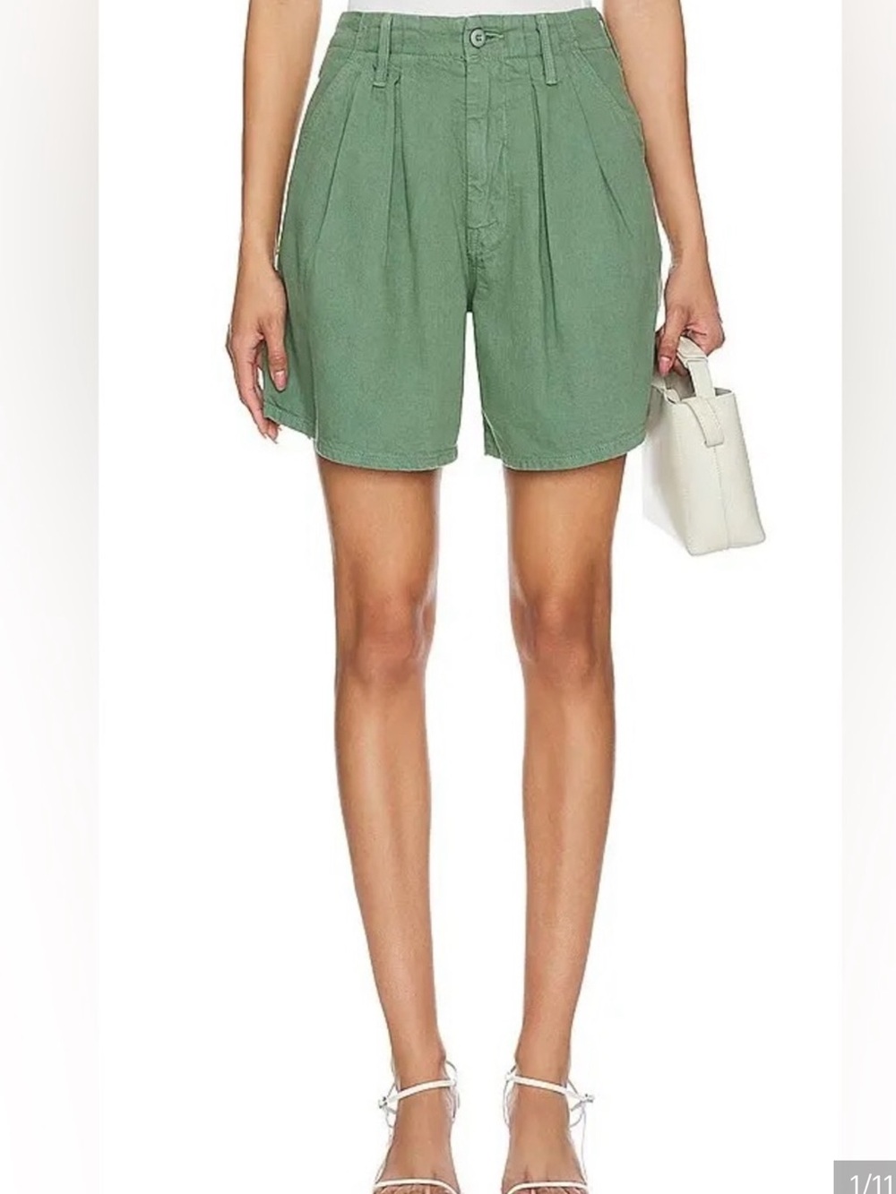 NWT MOTHER Olive Green High-Waist Pleated Shorts